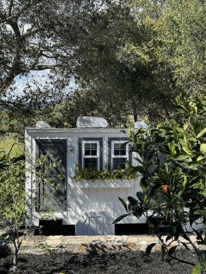 Luxury restroom trailer in the garden